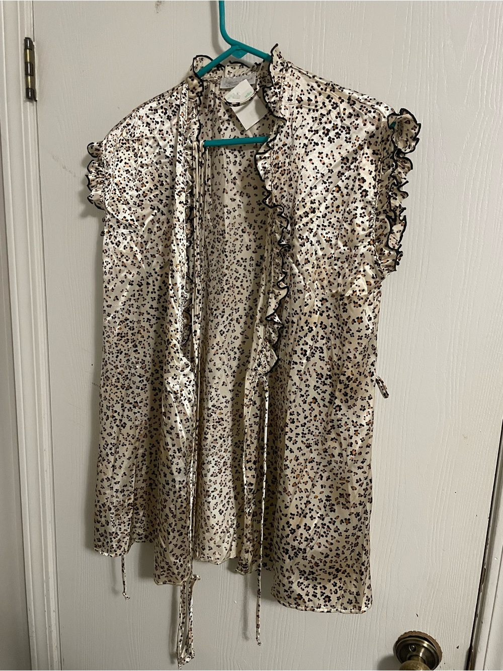 Satin Cream Animal-Print Ruffle Robe